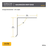 White Galvanized Drip Edge Flashing, 28-Gauge, 2 in. x 3 in. x 10 ft