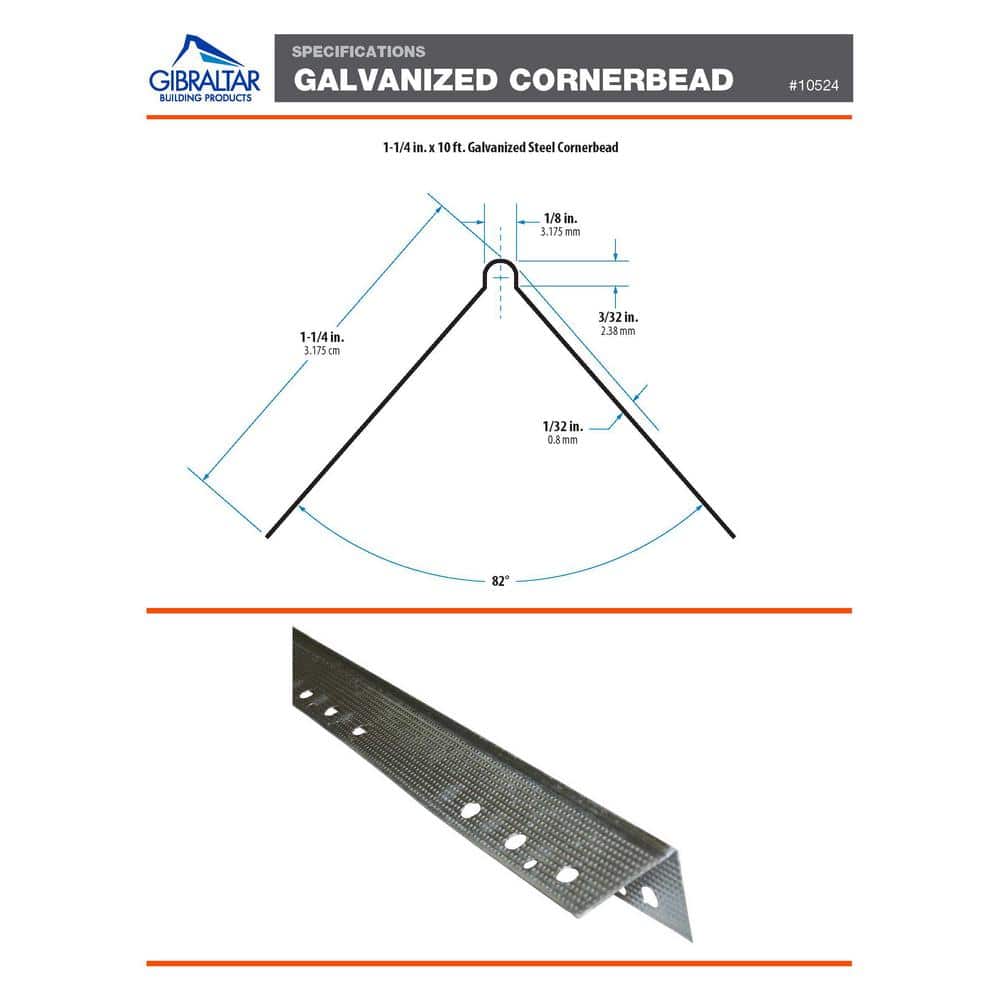 Gibraltar Building Products 1-1/4 in. x 10 ft. Galvanized Steel Drywall Corner Bead