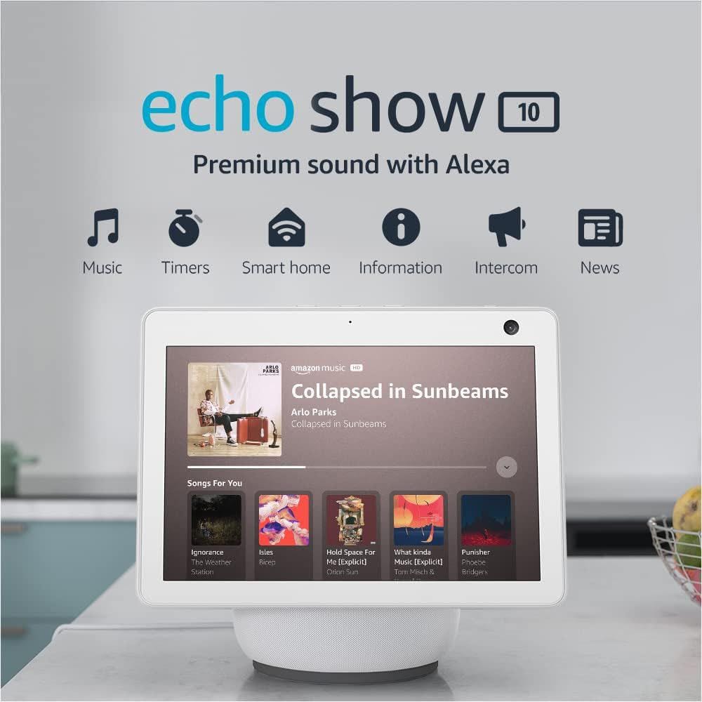Amazon Echo Show 10 (3rd Gen) HD Smart Display with Motion and Alexa in Glacier White