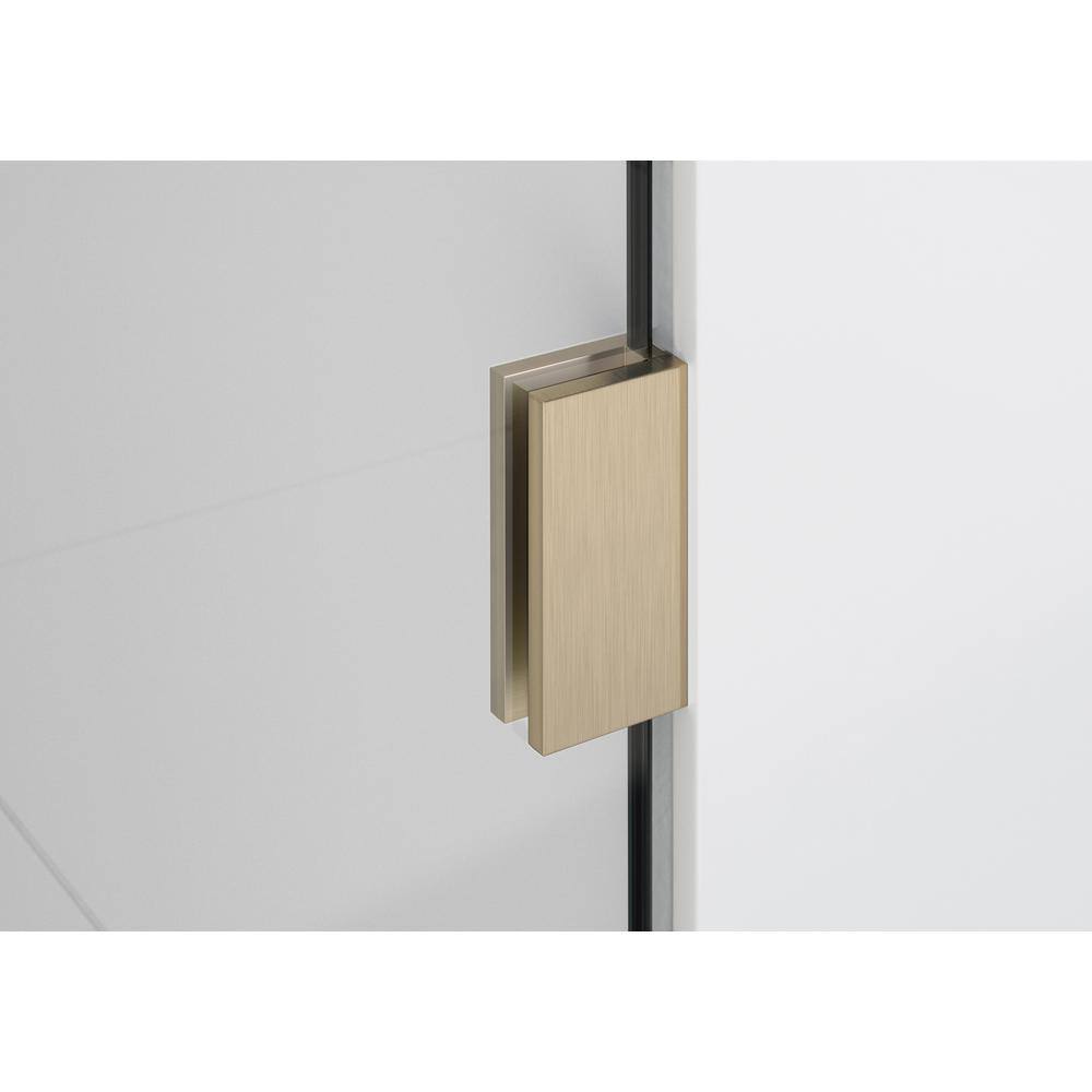 Glass Warehouse Illume 56.25 in. W x 78 in. H Wall Hinged Frameless Shower Door in Brushed Bronze with Clear Glass