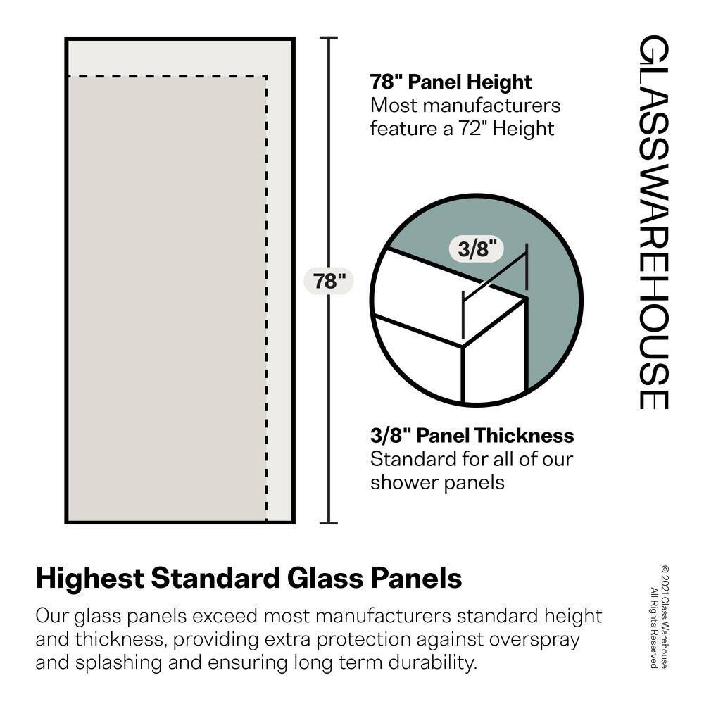 Glass Warehouse Illume 56.25 in. W x 78 in. H Wall Hinged Frameless Shower Door in Brushed Bronze with Clear Glass