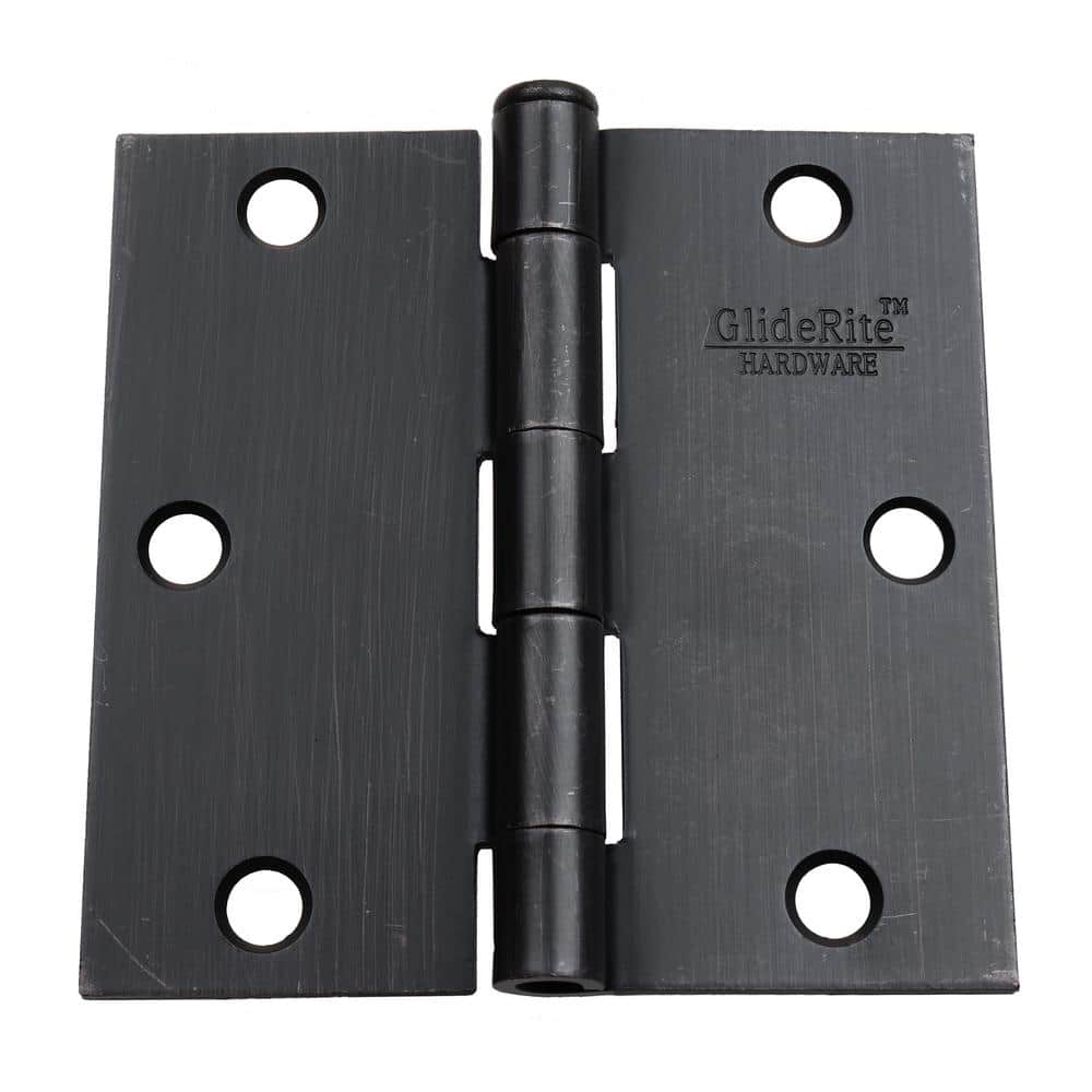 GlideRite 3-1/2 in. Oil Rubbed Bronze Steel Door Hinges, Square Radius, with Screws (12-Pack)