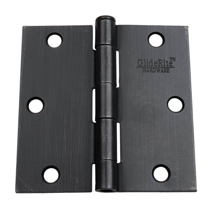 GlideRite 3-1/2 in. Oil Rubbed Bronze Steel Door Hinges, Square Radius, with Screws (12-Pack)