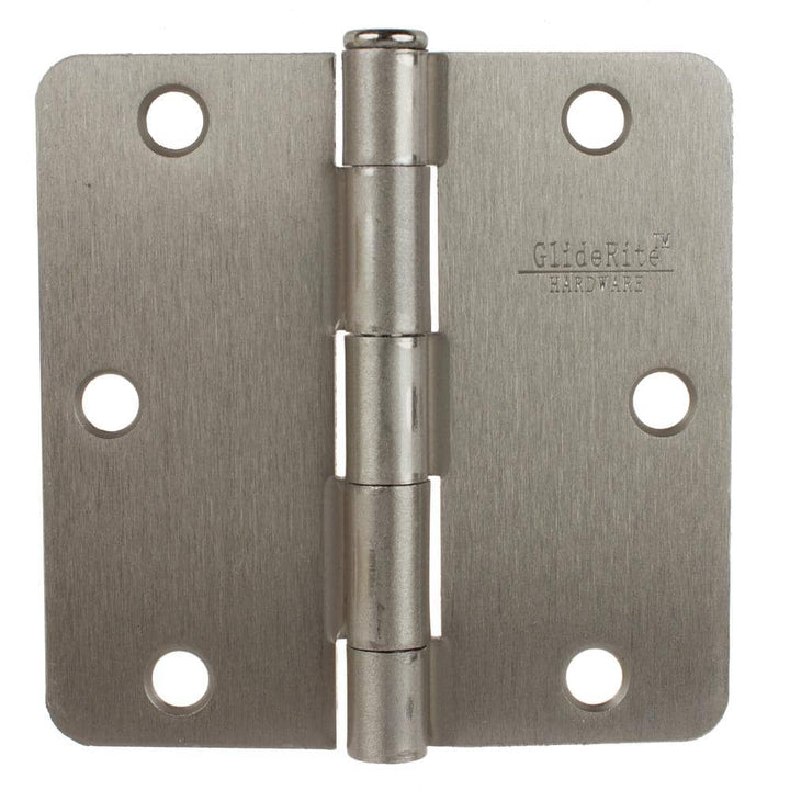GlideRite 3-1/2 in. Satin Nickel Steel Door Hinge, 1/4 in. Corner Radius with Screws (12-Pack)