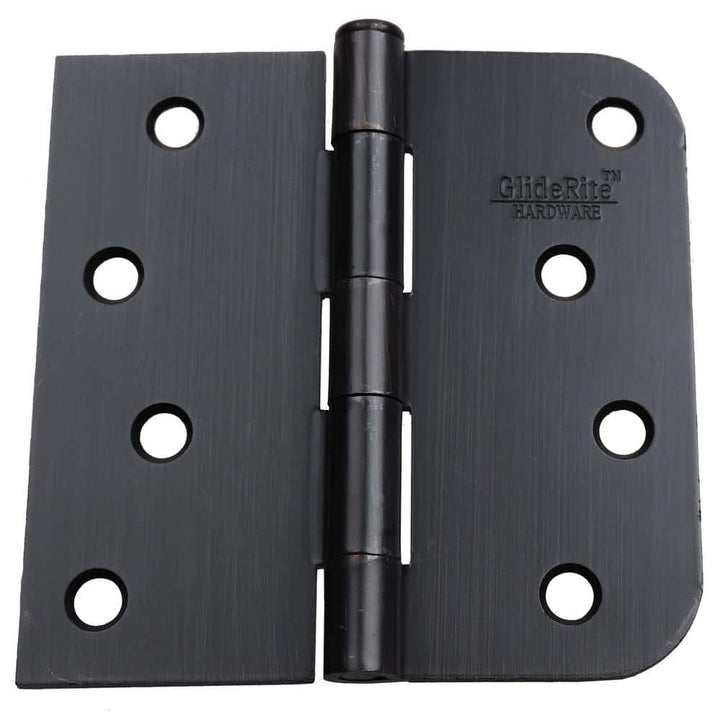 GlideRite 4 in. Oil Rubbed Bronze Steel Door Hinge, Square & 5/8 in. Corner Radius with Screws (12-Pack)