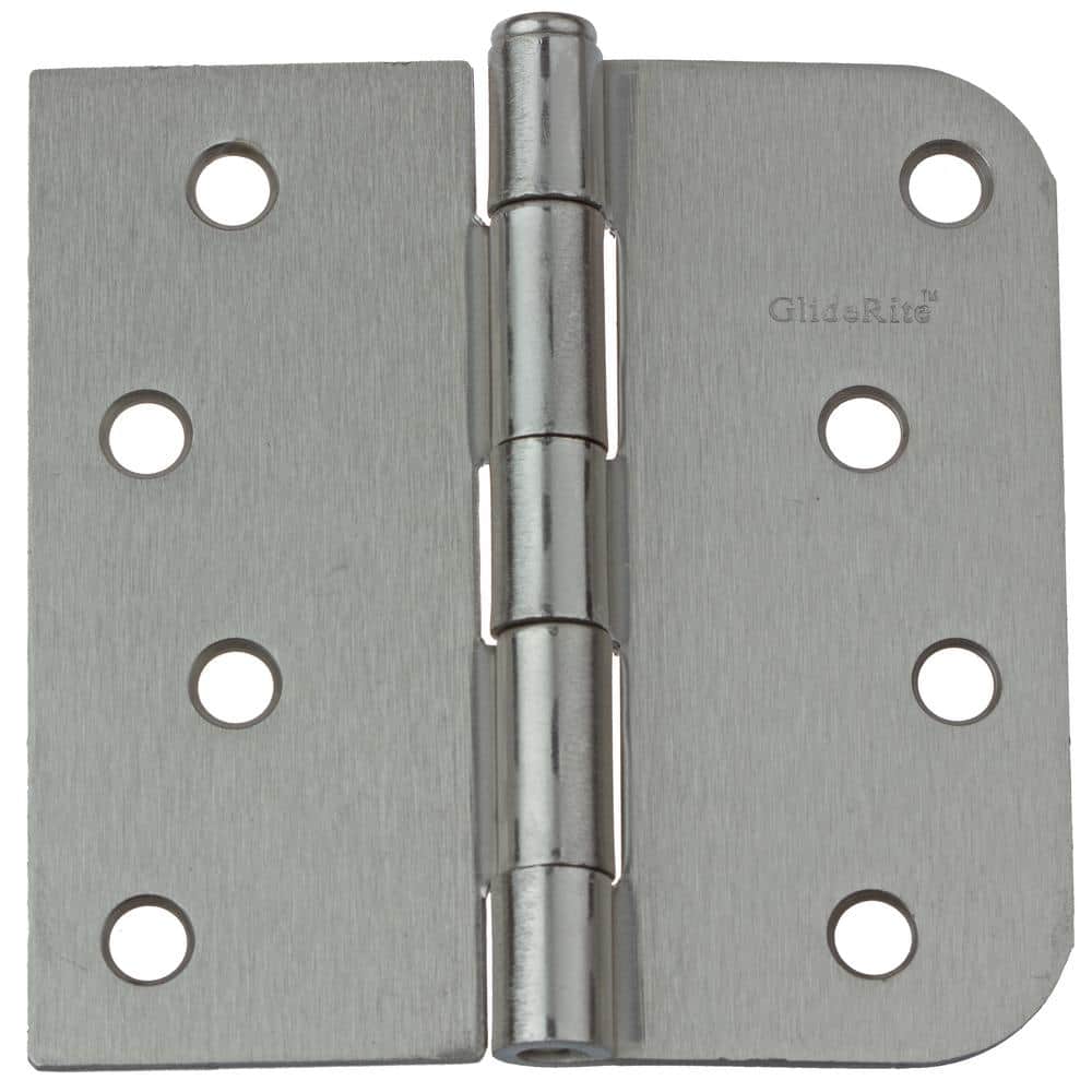 GlideRite 4 in. Satin Nickel Steel Door Hinge, Square and 5/8 in. Corner Radius, with Screws (12-Pack)