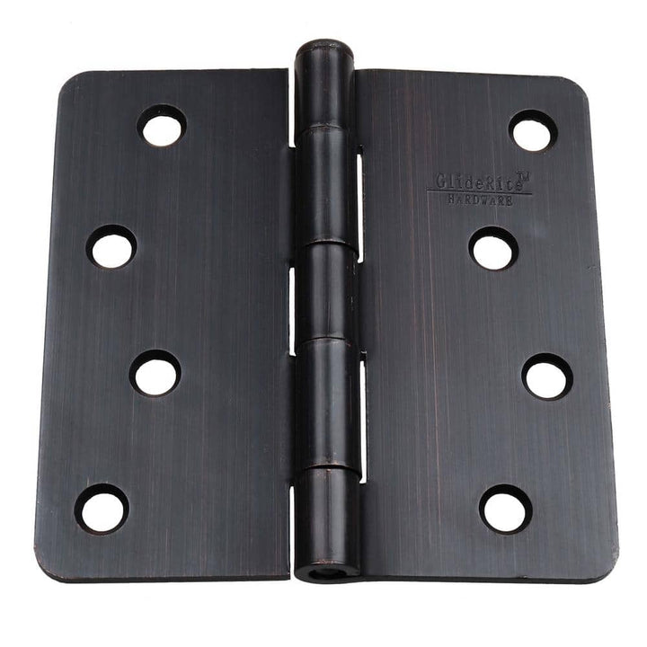GlideRite 4 in. Oil Rubbed Bronze Steel Door Hinge, 1/4 in. Corner Radius with Screws (12-Pack)
