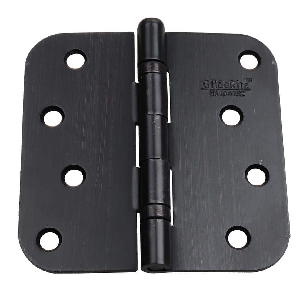 GlideRite 4 in. Oil Rubbed Bronze Steel Ball-Bearing Door Hinge, 5/8 in. Corner Radius with Screws (12-Pack)