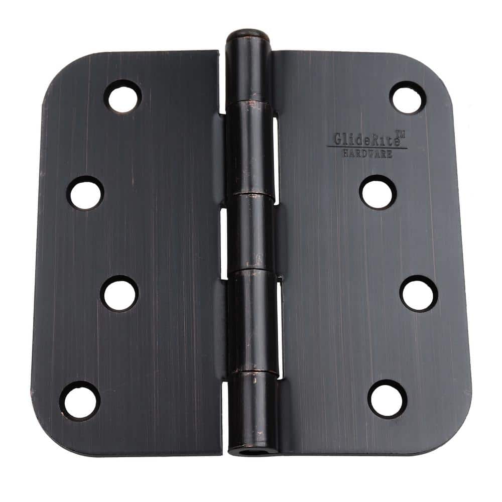 GlideRite 4 in. Oil Rubbed Bronze Steel Door Hinge, 5/8 in. Corner Radius with Screws (12-Pack)