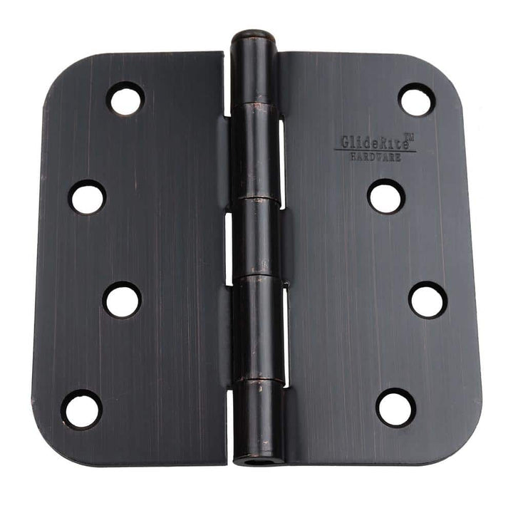 GlideRite 4 in. Oil Rubbed Bronze Steel Door Hinge, 5/8 in. Corner Radius with Screws (12-Pack)