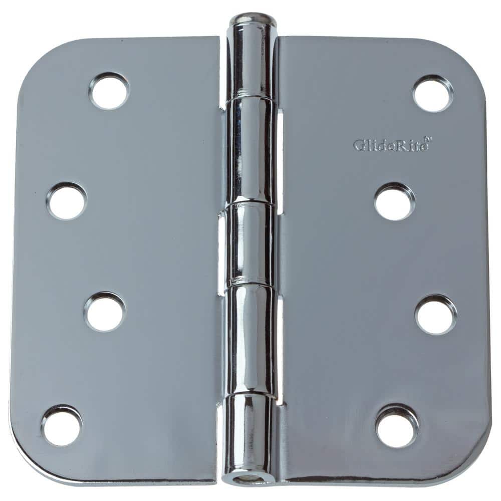 GlideRite 4 in. Polished Chrome Steel Door Hinge, 5/8 in. Corner Radius with Screws (12-Pack)