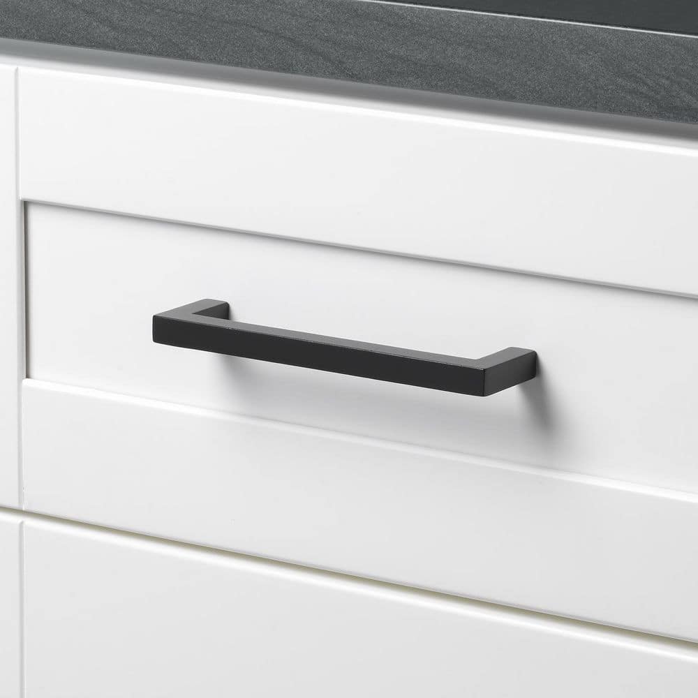 GlideRite 6-1/4 in. Matte Black Solid Square Slim Cabinet Drawer Bar Pulls (10-Pack)