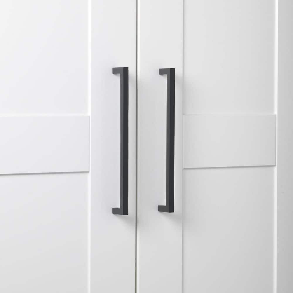 GlideRite 7-9/16 in. Matte Black Solid Square Slim Cabinet Drawer Bar Pulls (10-Pack)