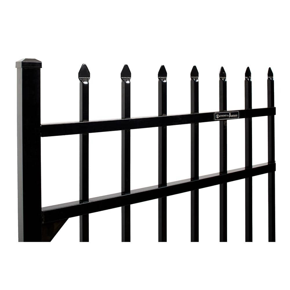 FORTRESS Athens 4 ft. W x 4 ft. H Gloss Black Aluminum Pressed Spear Design Fence Gate