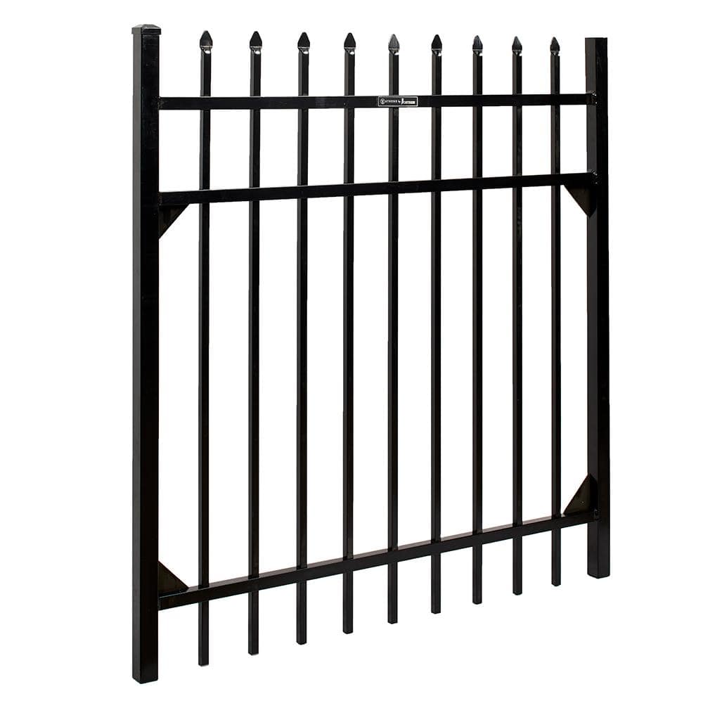 FORTRESS Athens 4 ft. W x 4 ft. H Gloss Black Aluminum Pressed Spear Design Fence Gate
