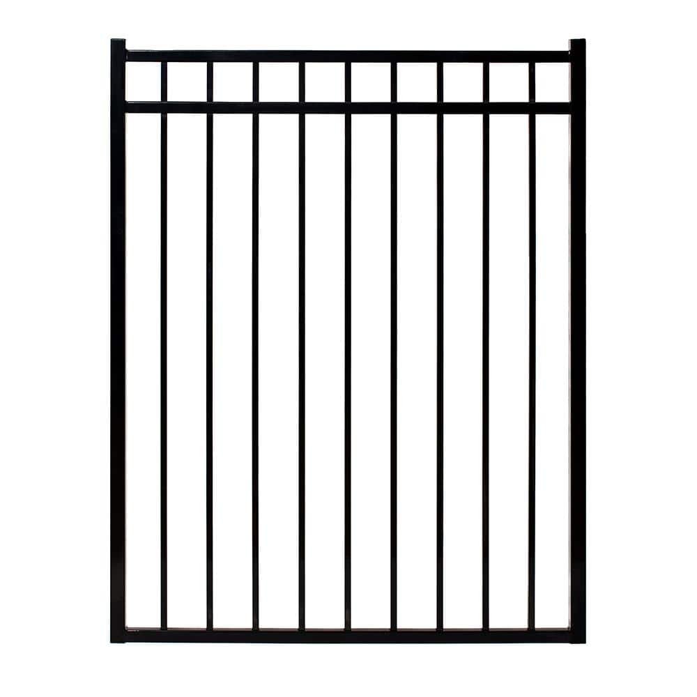 FORTRESS Athens Flat Top and Bottom Design 5 ft. W x 4 ft. H Gloss Black Aluminum Fence Gate