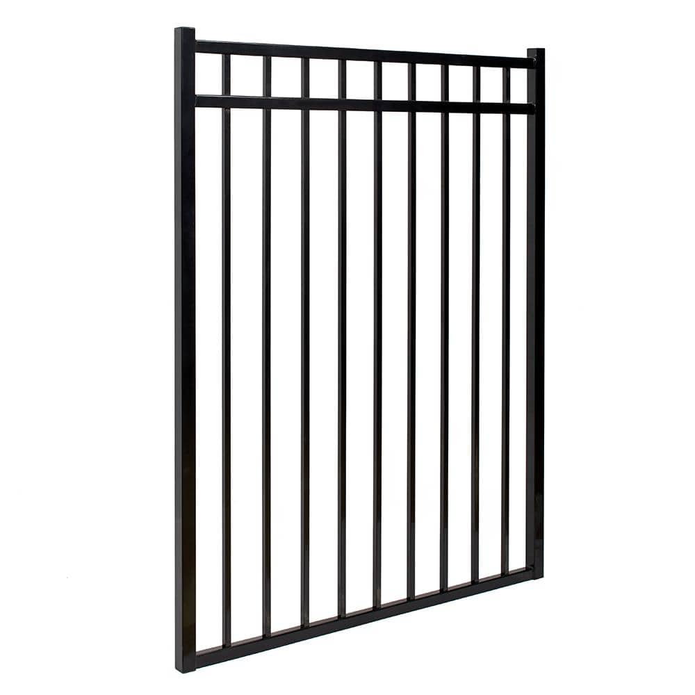 FORTRESS Athens Flat Top and Bottom Design 5 ft. W x 4 ft. H Gloss Black Aluminum Fence Gate