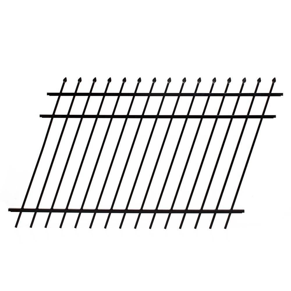 FORTRESS 4 ft. H x 6 ft. W Athens Pressed Spear Design Gloss Black Aluminum Fence Panel