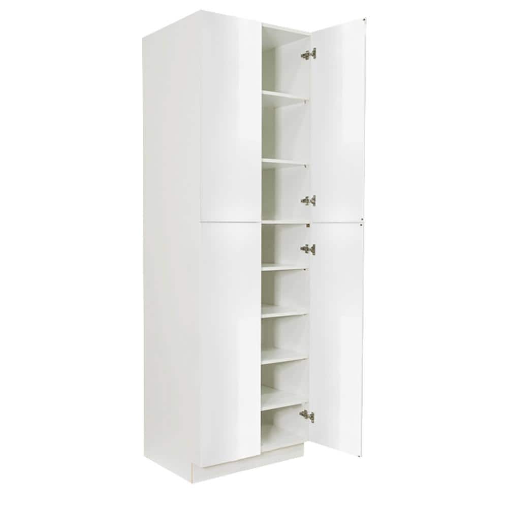 LIFEART CABINETRY Valencia Assembled 24 in. W x 24 in. D x 84 in. H in Gloss White Plywood Assembled Tall Pantry Kitchen Cabinet