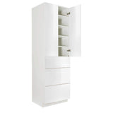 LIFEART CABINETRY Valencia Assembled 24-in. W x 24-in. D x 90-in. H in Gloss White Plywood Assembled 3-Drawer Pantry Kitchen Cabinet