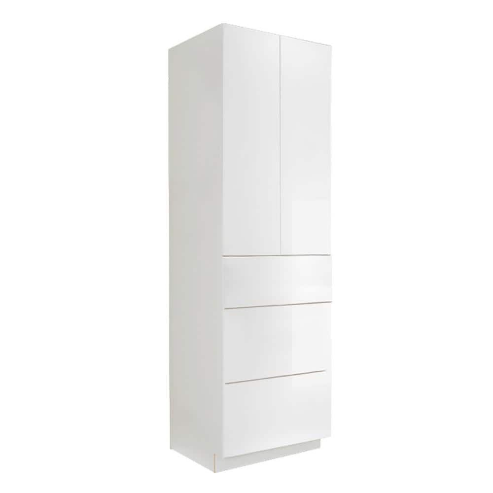 LIFEART CABINETRY Valencia Assembled 24-in. W x 24-in. D x 90-in. H in Gloss White Plywood Assembled 3-Drawer Pantry Kitchen Cabinet