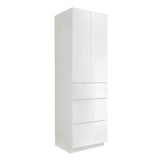 LIFEART CABINETRY Valencia Assembled 24-in. W x 24-in. D x 90-in. H in Gloss White Plywood Assembled 3-Drawer Pantry Kitchen Cabinet