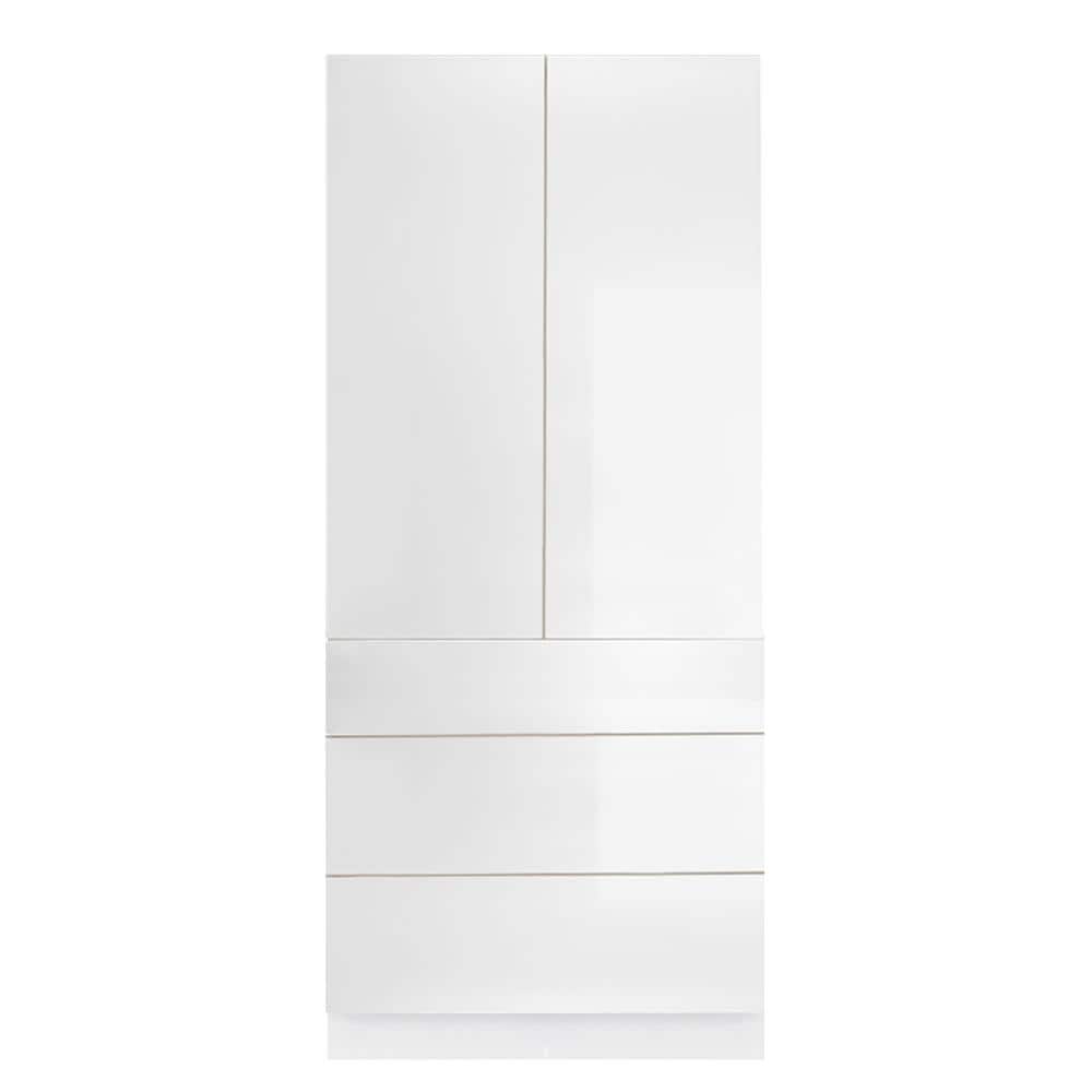 LIFEART CABINETRY Valencia Assembled 24-in. W x 24-in. D x 90-in. H in Gloss White Plywood Assembled 3-Drawer Pantry Kitchen Cabinet