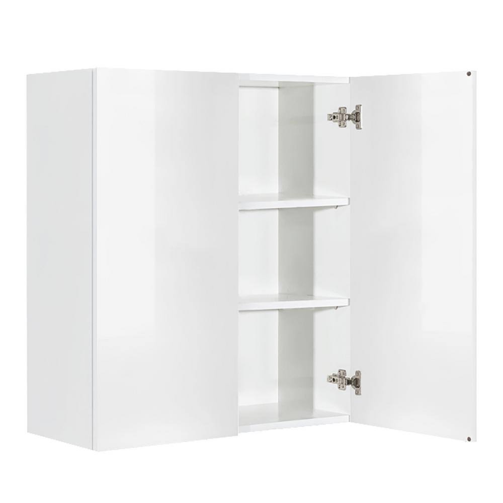 LIFEART CABINETRY Valencia Assembled 27 in. W x 12 in. D x 42 in. H in Gloss White Plywood Assembled Wall Kitchen Cabinet