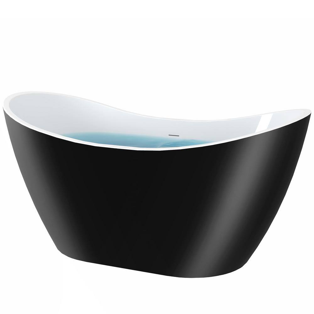 AKDY Freestanding 67 in. Fiberglass Double Slipper Flatbottom Modern Stand Alone Non-Whirlpool Bathtub in Matte Black