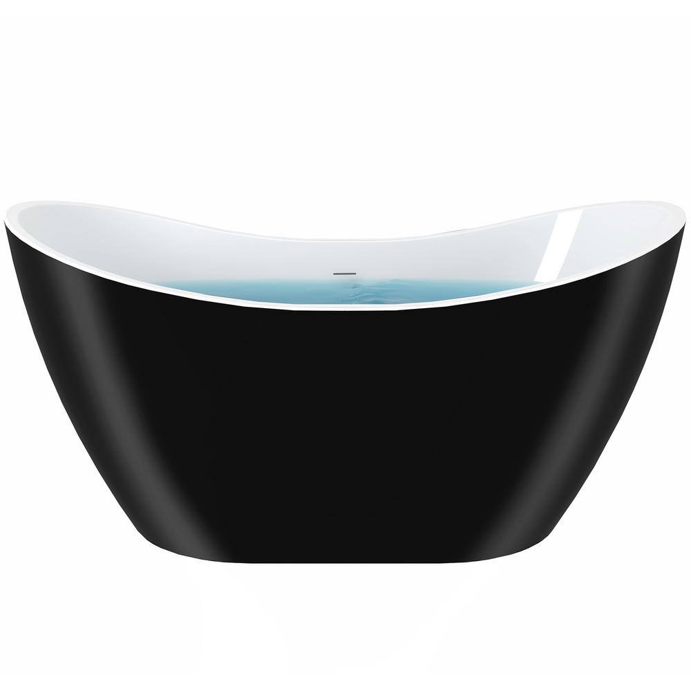 AKDY Freestanding 67 in. Fiberglass Double Slipper Flatbottom Modern Stand Alone Non-Whirlpool Bathtub in Matte Black