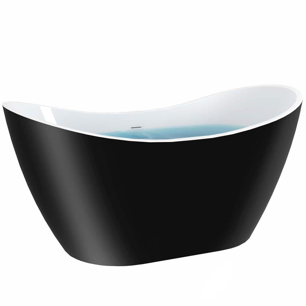AKDY Freestanding 67 in. Fiberglass Double Slipper Flatbottom Modern Stand Alone Non-Whirlpool Bathtub in Matte Black