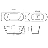 AKDY Freestanding 67 in. Fiberglass Double Slipper Flatbottom Modern Stand Alone Non-Whirlpool Bathtub in Matte Black
