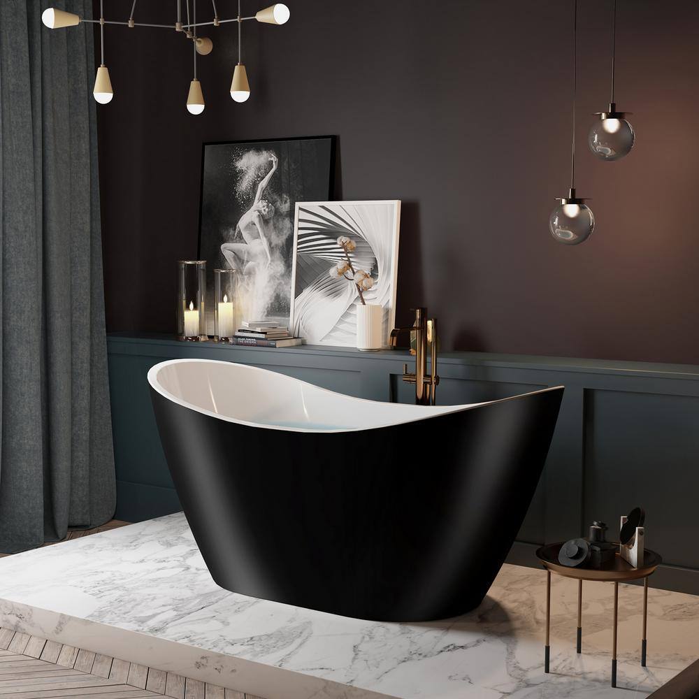 AKDY Freestanding 67 in. Fiberglass Double Slipper Flatbottom Modern Stand Alone Non-Whirlpool Bathtub in Matte Black