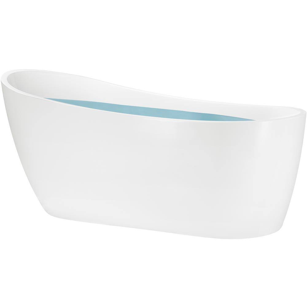 AKDY 59 in. Acrylic Oval Slipper Flatbottom Freestanding Bathtub in Glossy White