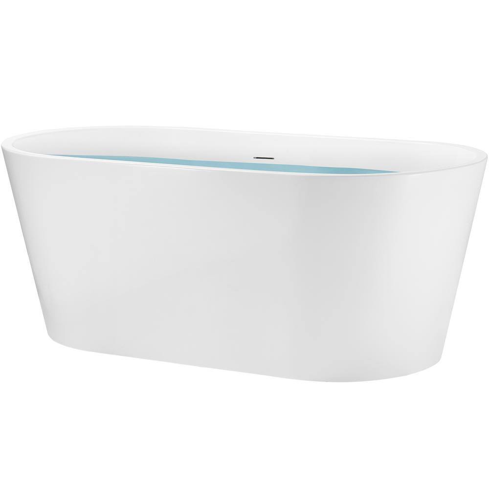 AKDY 54 in. Fiberglass Double Ended Flatbottom Non-Whirlpool Freestanding Bathtub in Glossy White