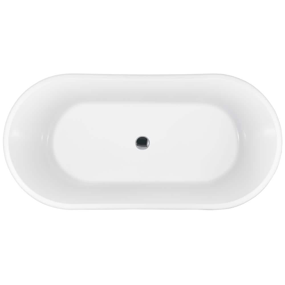 AKDY 54 in. Fiberglass Double Ended Flatbottom Non-Whirlpool Freestanding Bathtub in Glossy White
