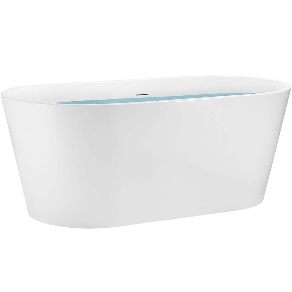 AKDY 54 in. Fiberglass Double Ended Flatbottom Non-Whirlpool Freestanding Bathtub in Glossy White