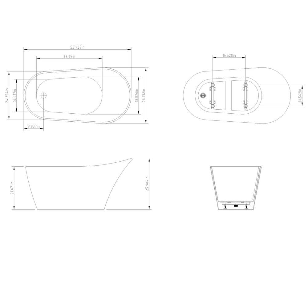 AKDY 53.9 in. Fiberglass Flatbottom Freestanding Bathtub in Glossy White