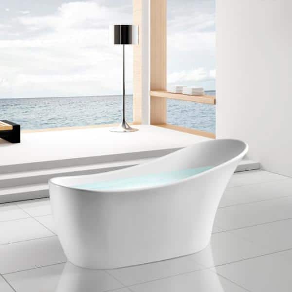 AKDY 53.9 in. Fiberglass Flatbottom Freestanding Bathtub in Glossy White