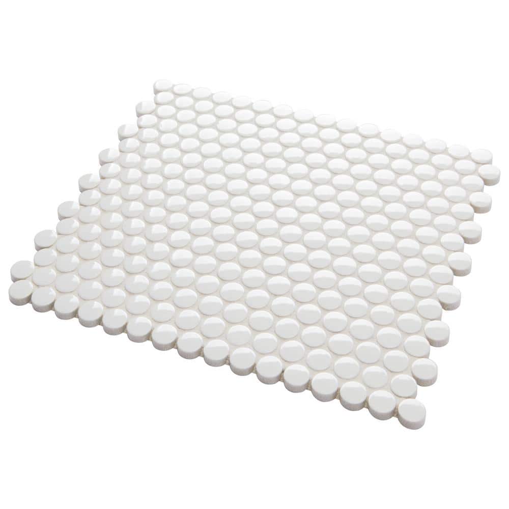 Daltile Finesse Glossy White 12 in. x 13 in. x 6.35 mm Porcelain Penny Round Mosaic Wall Tile (1.06 sq. ft. per piece)