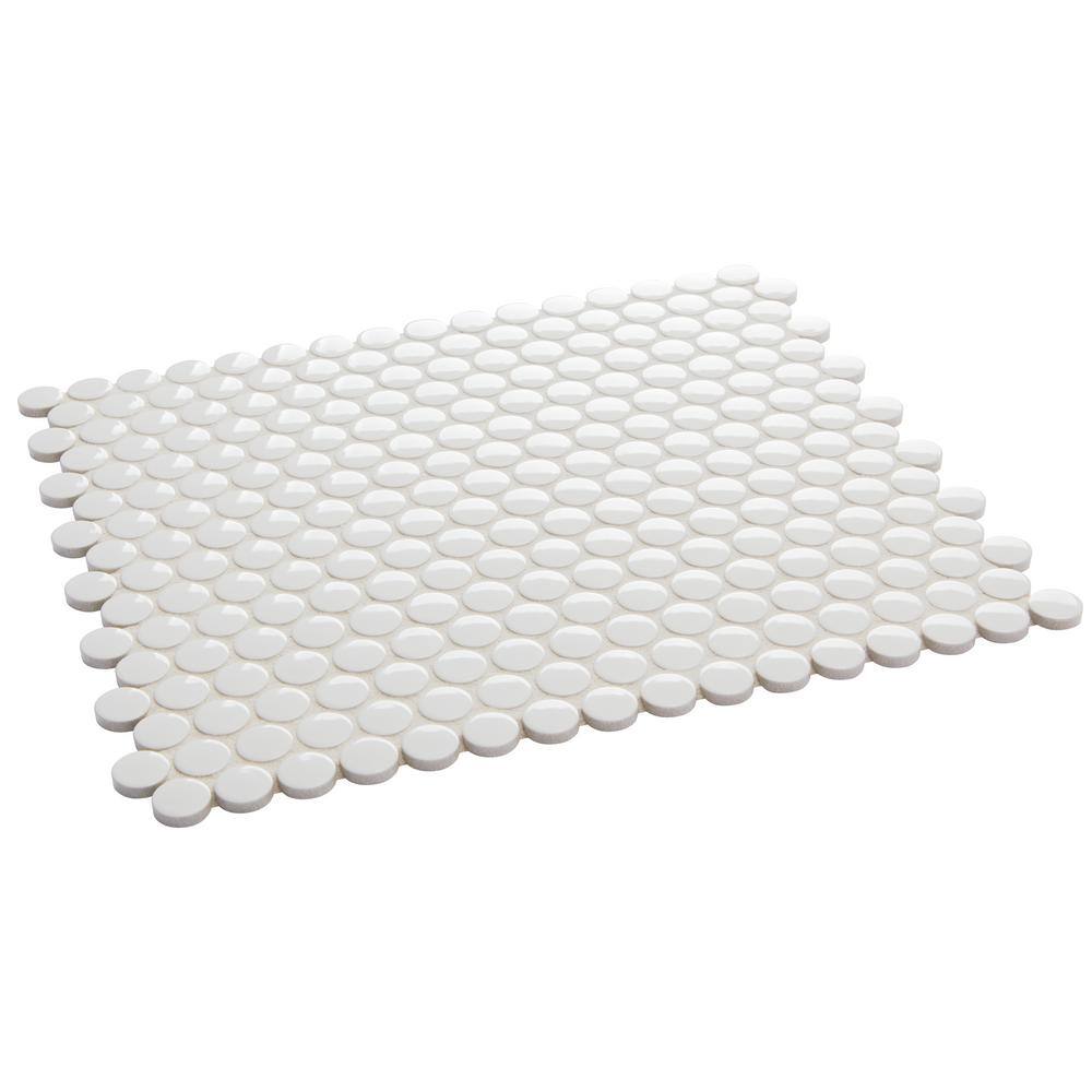 Daltile Finesse Glossy White 12 in. x 13 in. x 6.35 mm Porcelain Penny Round Mosaic Wall Tile (1.06 sq. ft. per piece)