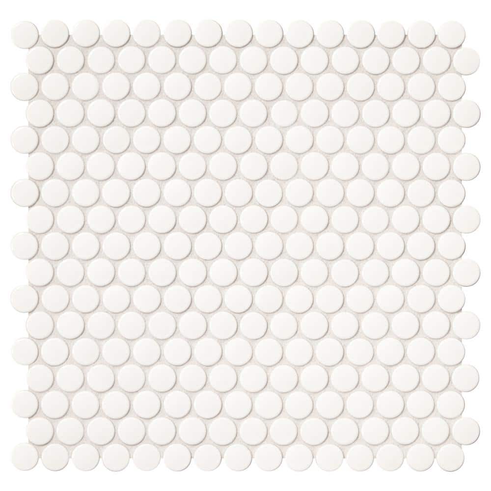 Daltile Finesse Glossy White 12 in. x 13 in. x 6.35 mm Porcelain Penny Round Mosaic Wall Tile (1.06 sq. ft. per piece)