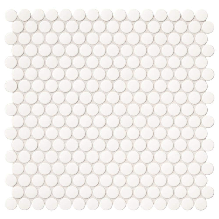 Daltile Finesse Glossy White 12 in. x 13 in. x 6.35 mm Porcelain Penny Round Mosaic Wall Tile (1.06 sq. ft. per piece)