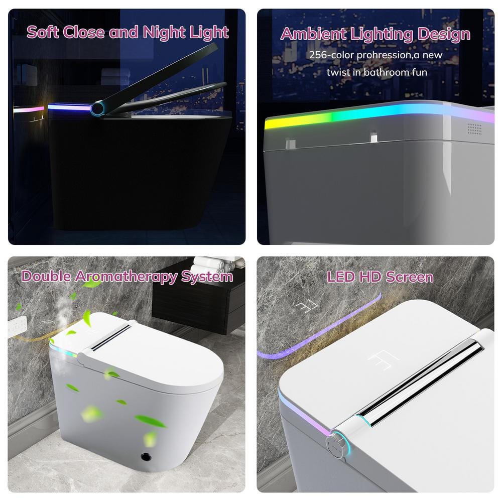 Relyblo Foot Sensor Smart Elongated Bidet Toilet in Glossy White with Adjustable Sprayer