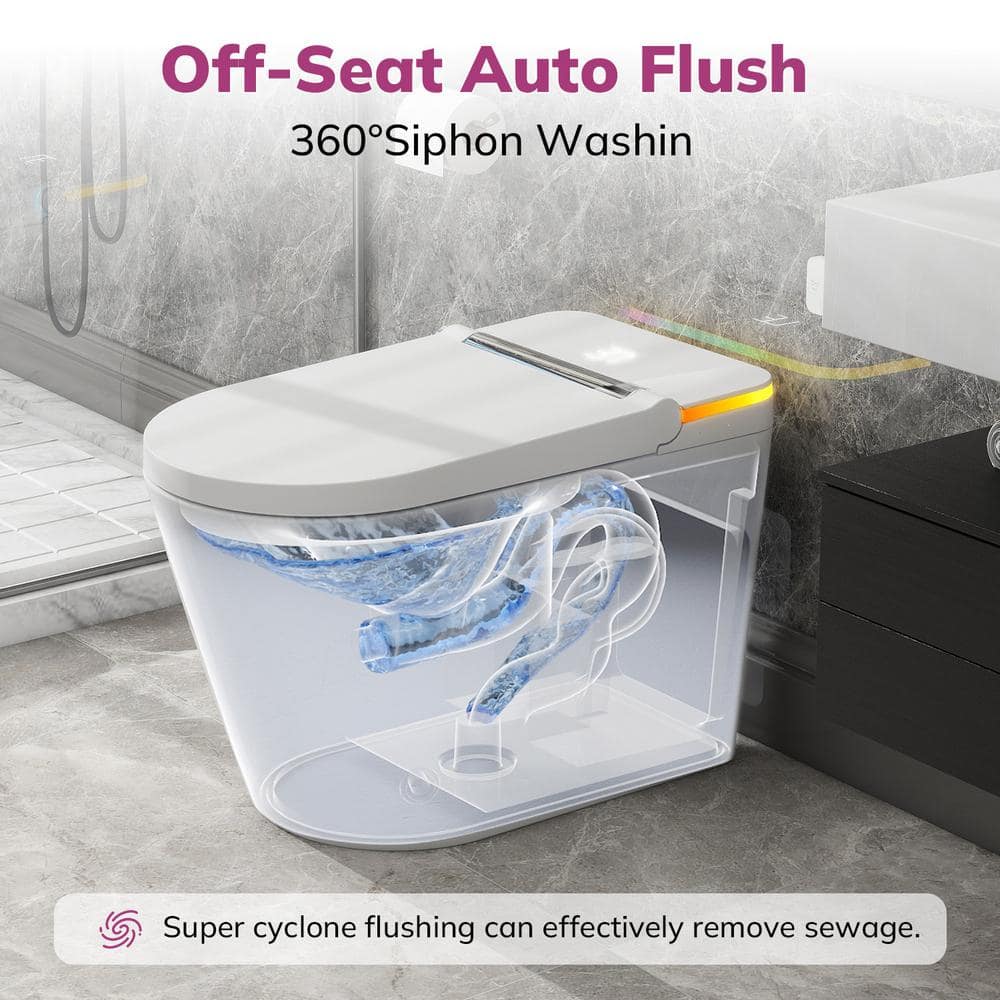 Relyblo Foot Sensor Smart Elongated Bidet Toilet in Glossy White with Adjustable Sprayer