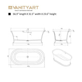 Vanity Art Drancy 67 in. Solid Surface Resin Stone Flatbottom Freestanding Bathtub in Glossy White