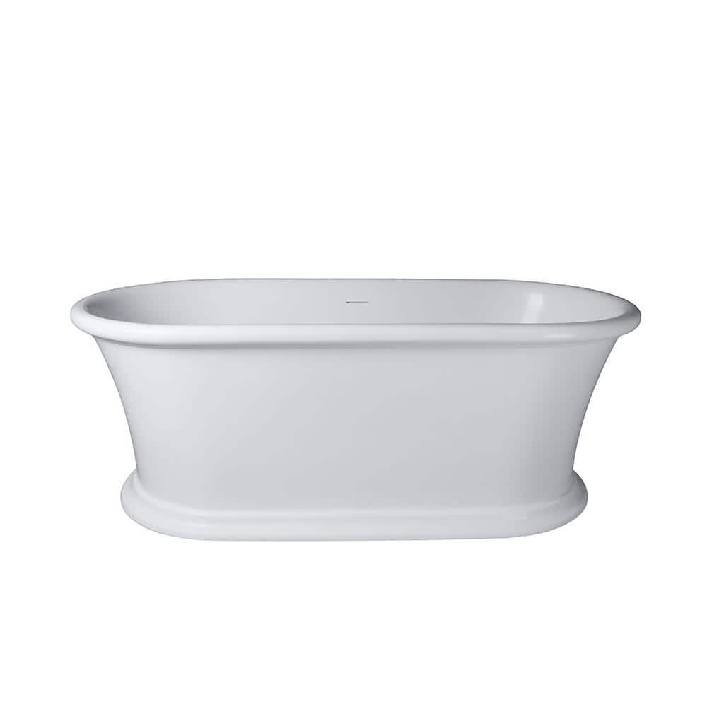 Vanity Art Drancy 67 in. Solid Surface Resin Stone Flatbottom Freestanding Bathtub in Glossy White