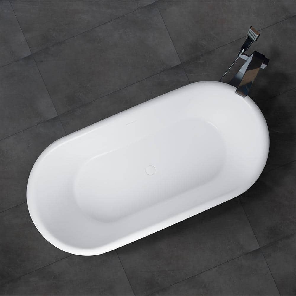 Vanity Art Drancy 67 in. Solid Surface Resin Stone Flatbottom Freestanding Bathtub in Glossy White
