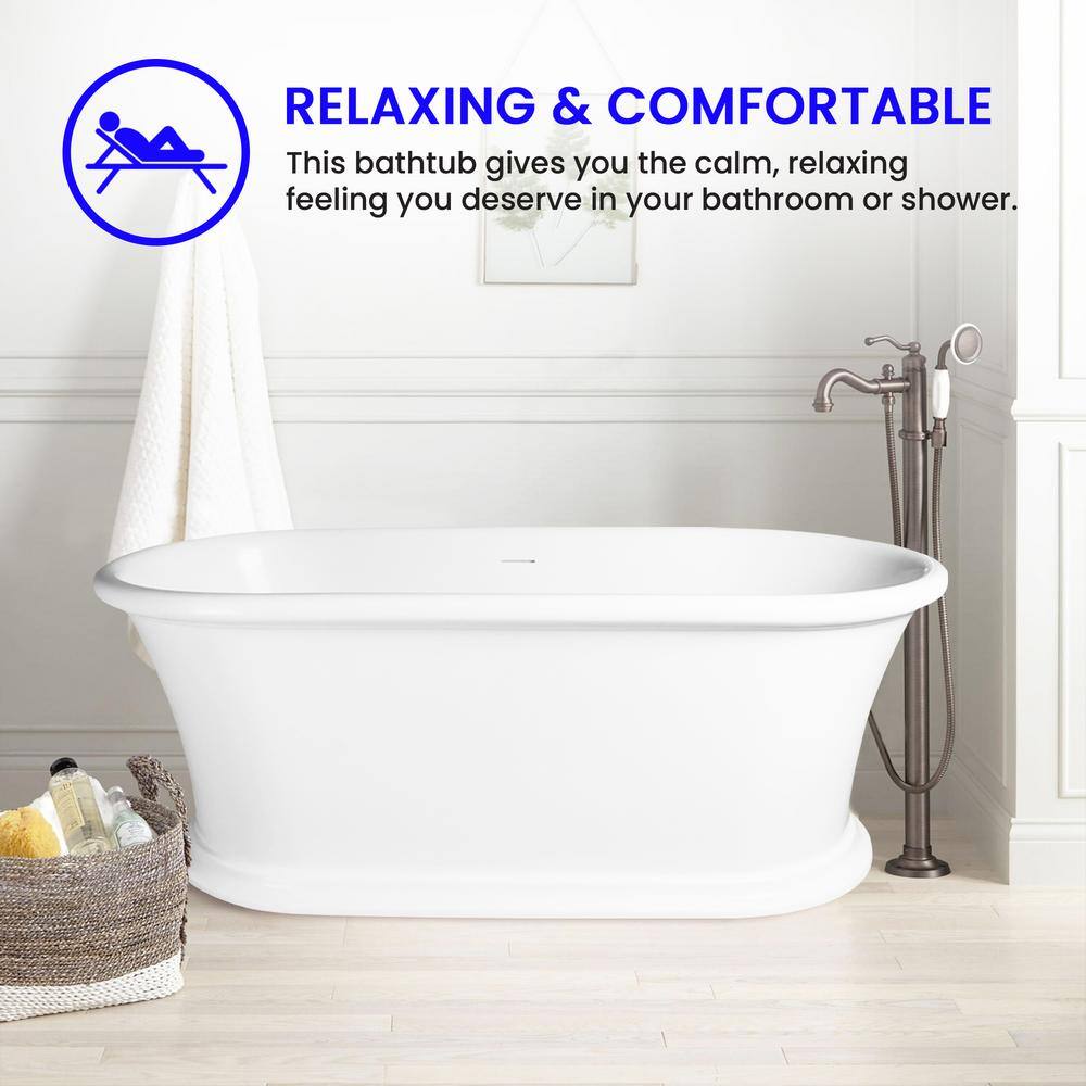 Vanity Art Drancy 67 in. Solid Surface Resin Stone Flatbottom Freestanding Bathtub in Glossy White