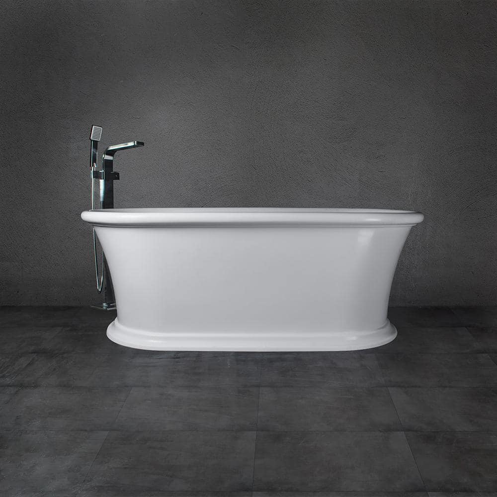 Vanity Art Drancy 67 in. Solid Surface Resin Stone Flatbottom Freestanding Bathtub in Glossy White